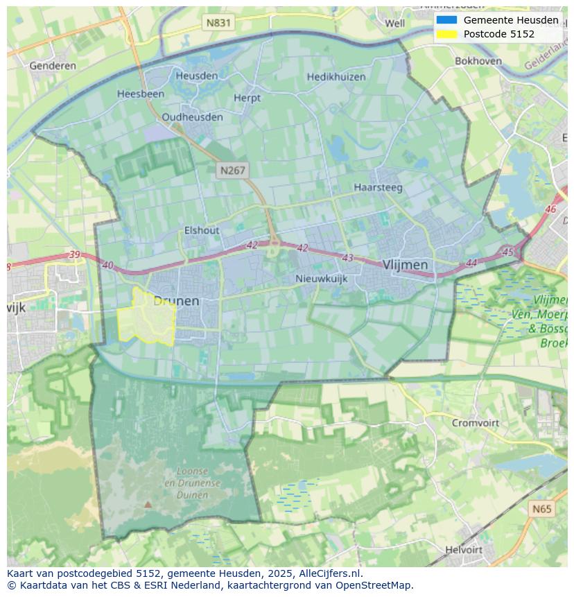 Afbeelding van het postcodegebied 5152 op de kaart.