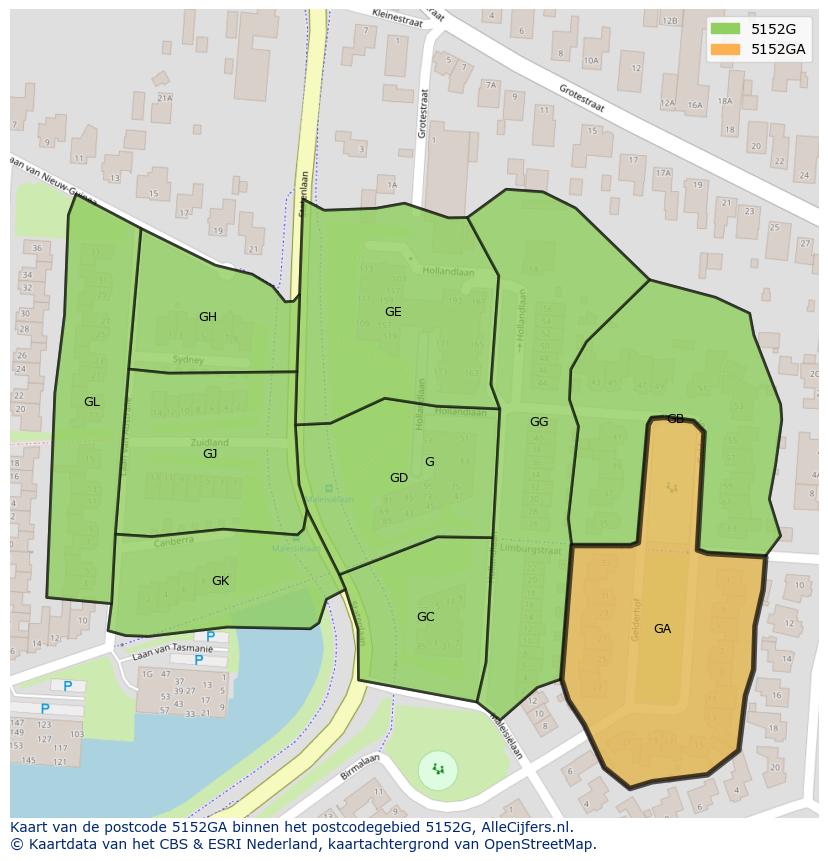 Afbeelding van het postcodegebied 5152 GA op de kaart.