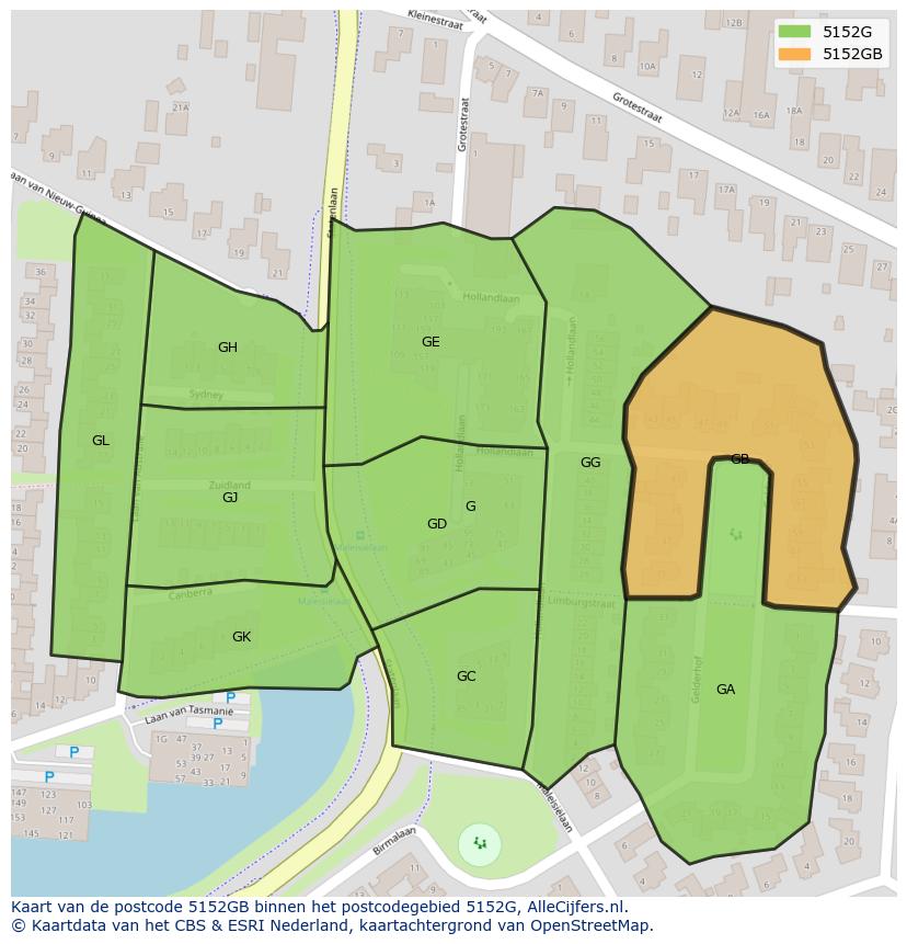 Afbeelding van het postcodegebied 5152 GB op de kaart.
