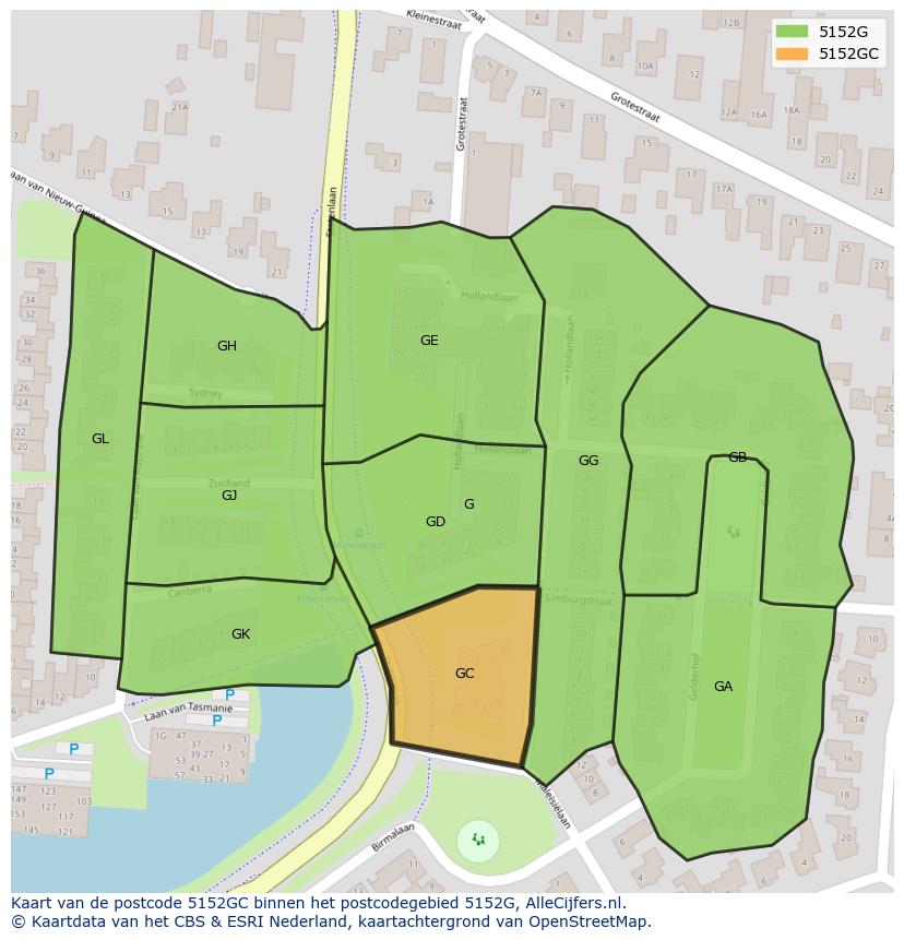 Afbeelding van het postcodegebied 5152 GC op de kaart.