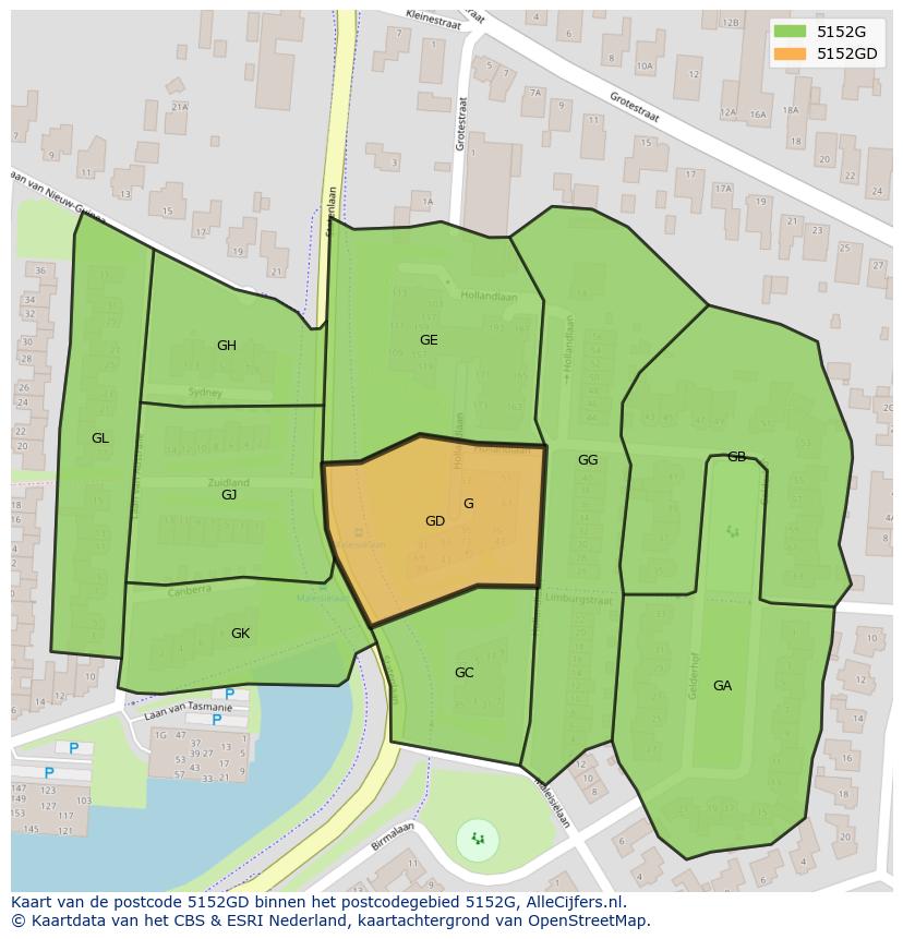 Afbeelding van het postcodegebied 5152 GD op de kaart.