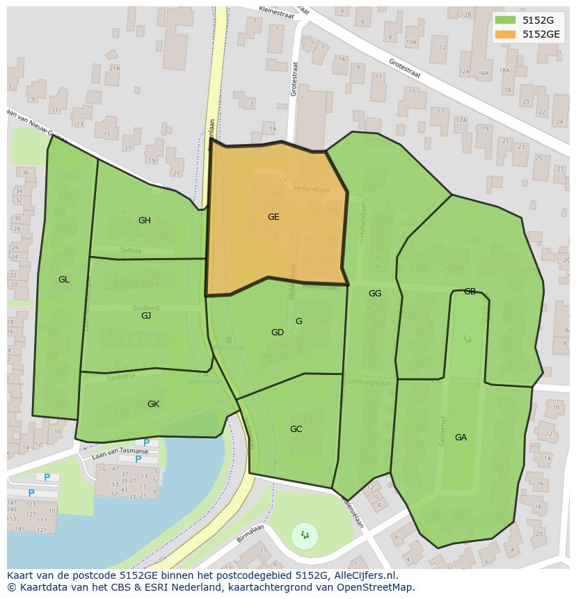 Afbeelding van het postcodegebied 5152 GE op de kaart.