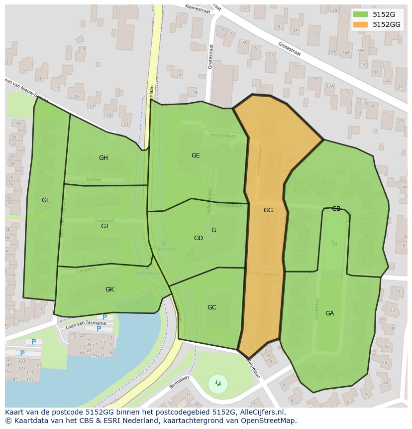 Afbeelding van het postcodegebied 5152 GG op de kaart.