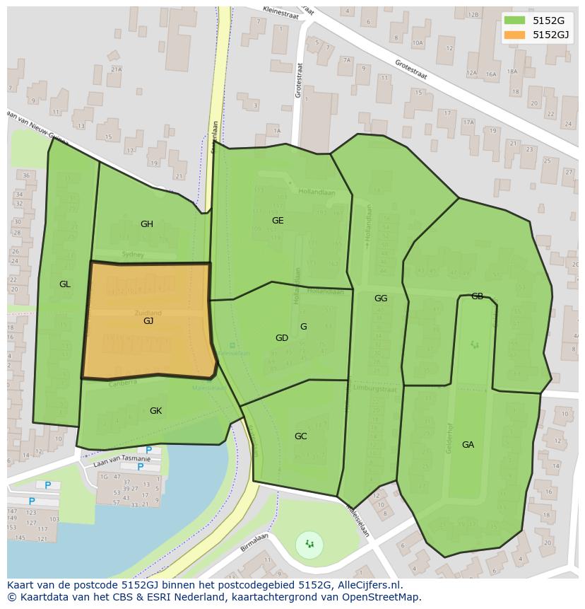 Afbeelding van het postcodegebied 5152 GJ op de kaart.