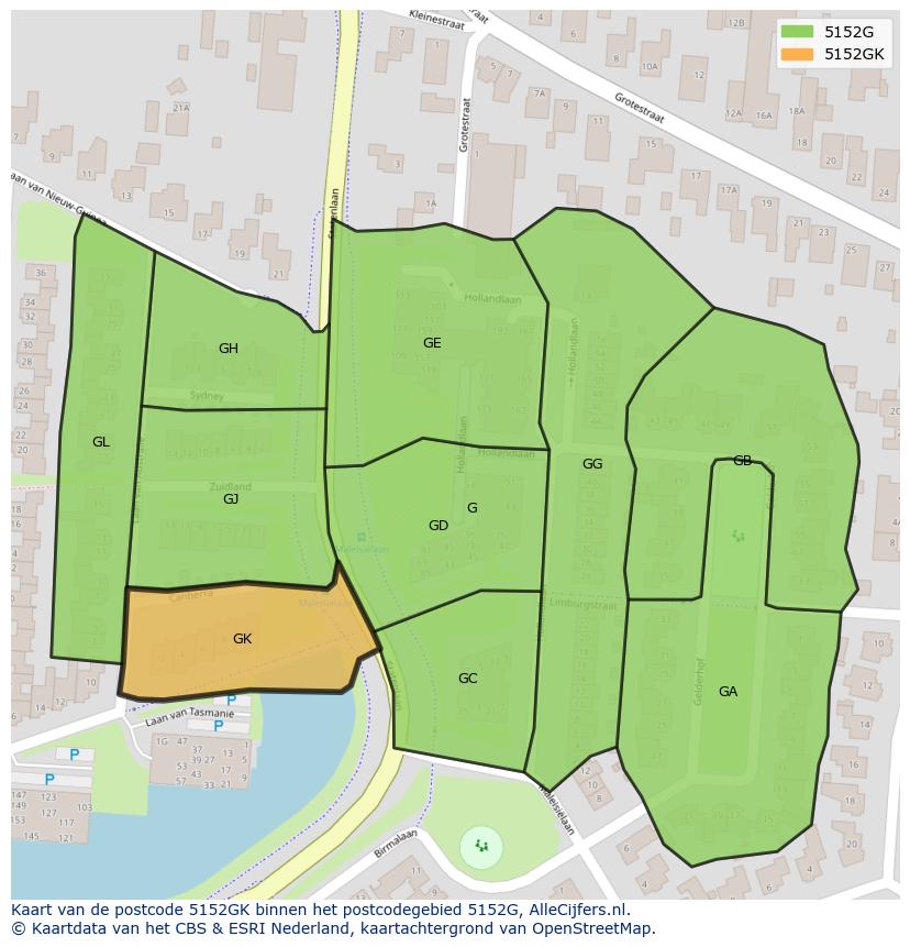 Afbeelding van het postcodegebied 5152 GK op de kaart.
