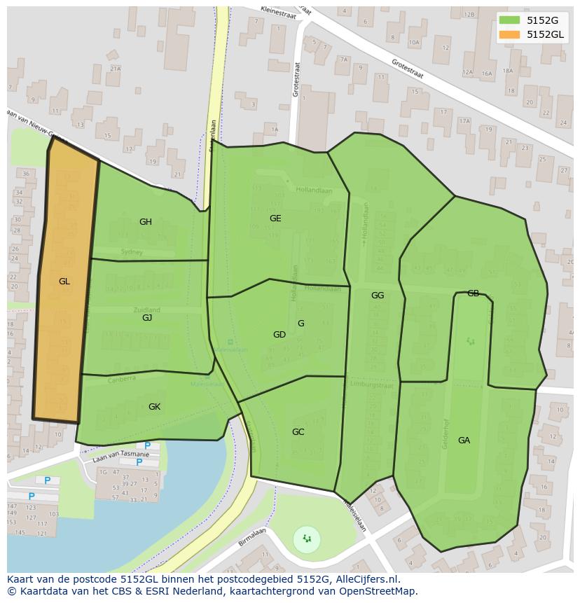 Afbeelding van het postcodegebied 5152 GL op de kaart.