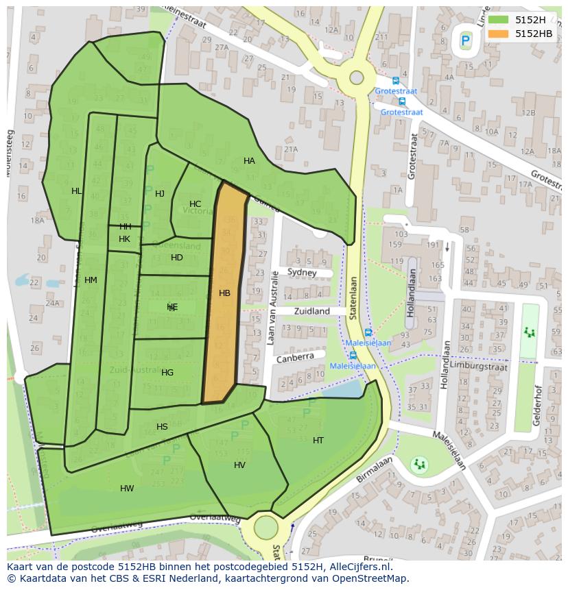 Afbeelding van het postcodegebied 5152 HB op de kaart.