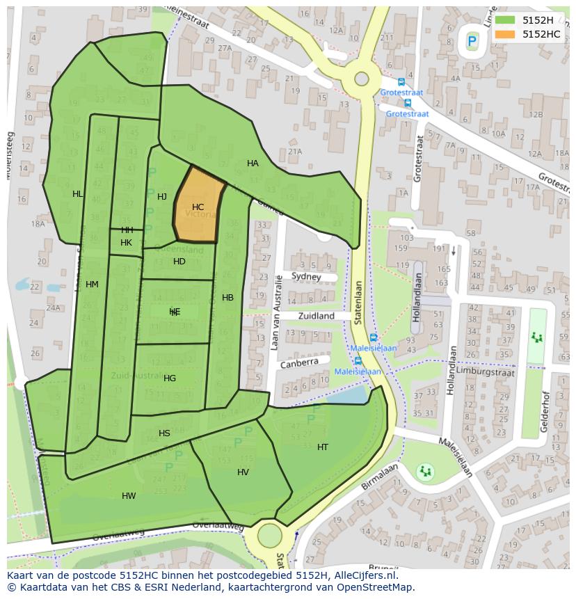 Afbeelding van het postcodegebied 5152 HC op de kaart.