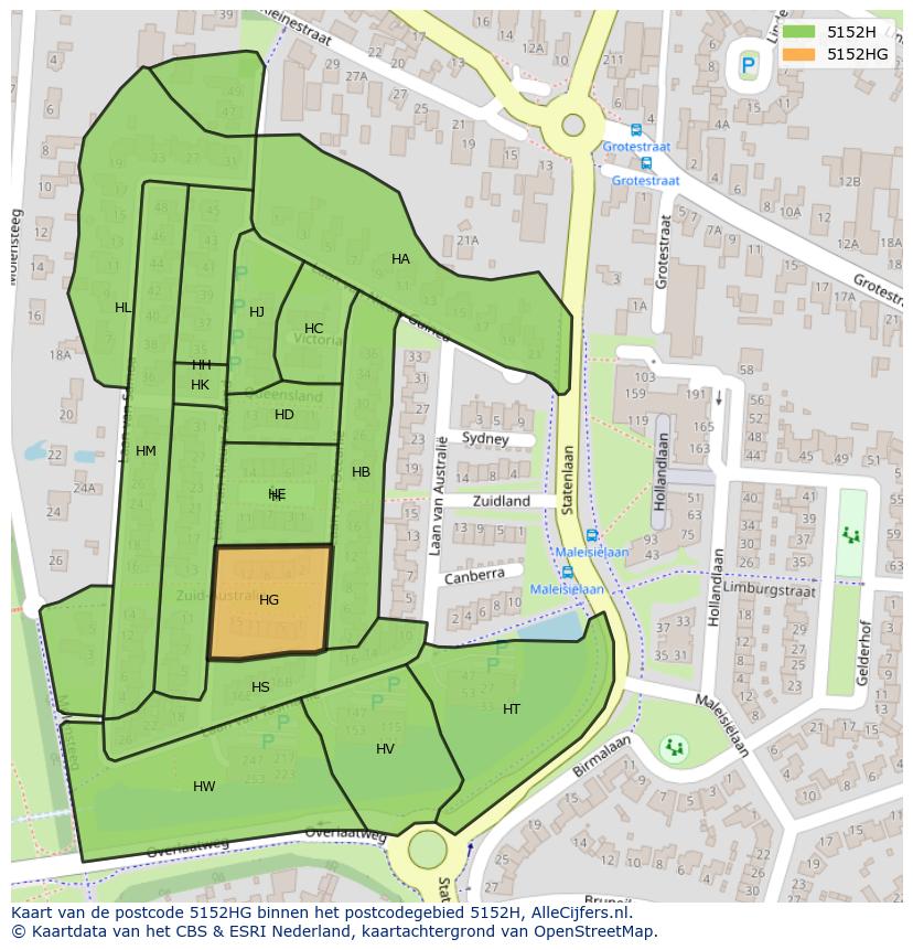 Afbeelding van het postcodegebied 5152 HG op de kaart.