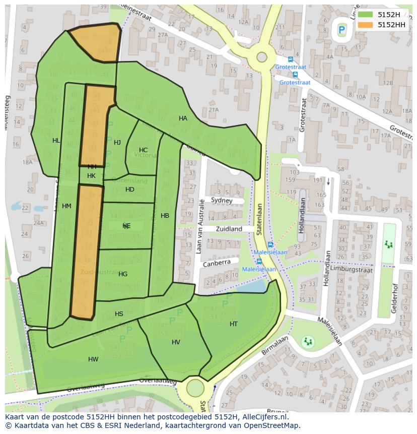 Afbeelding van het postcodegebied 5152 HH op de kaart.