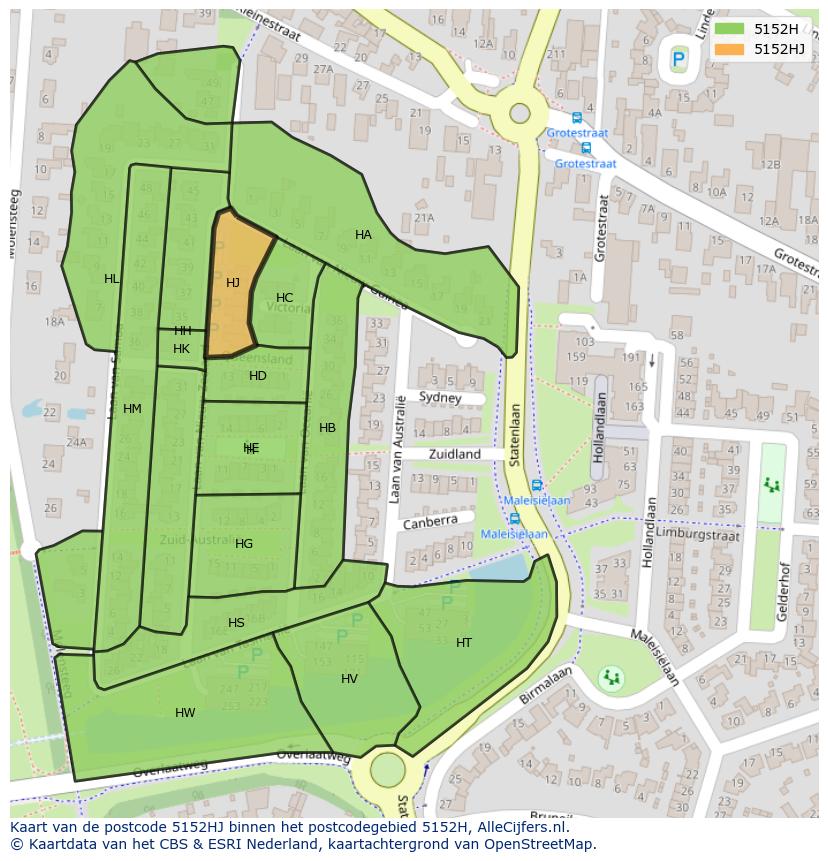 Afbeelding van het postcodegebied 5152 HJ op de kaart.