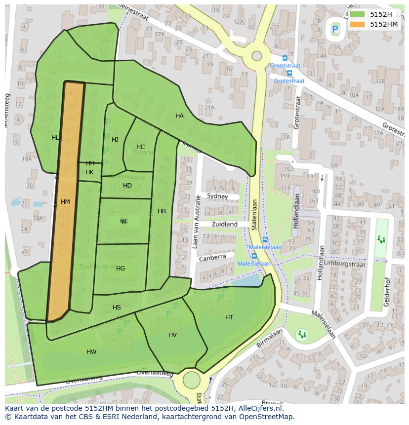 Afbeelding van het postcodegebied 5152 HM op de kaart.