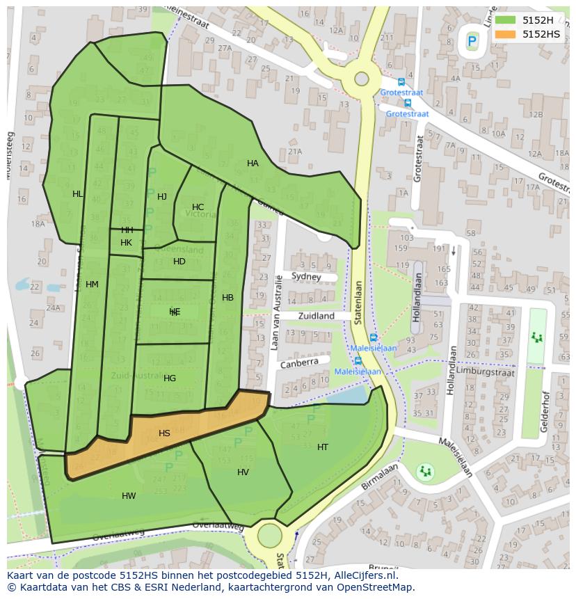 Afbeelding van het postcodegebied 5152 HS op de kaart.