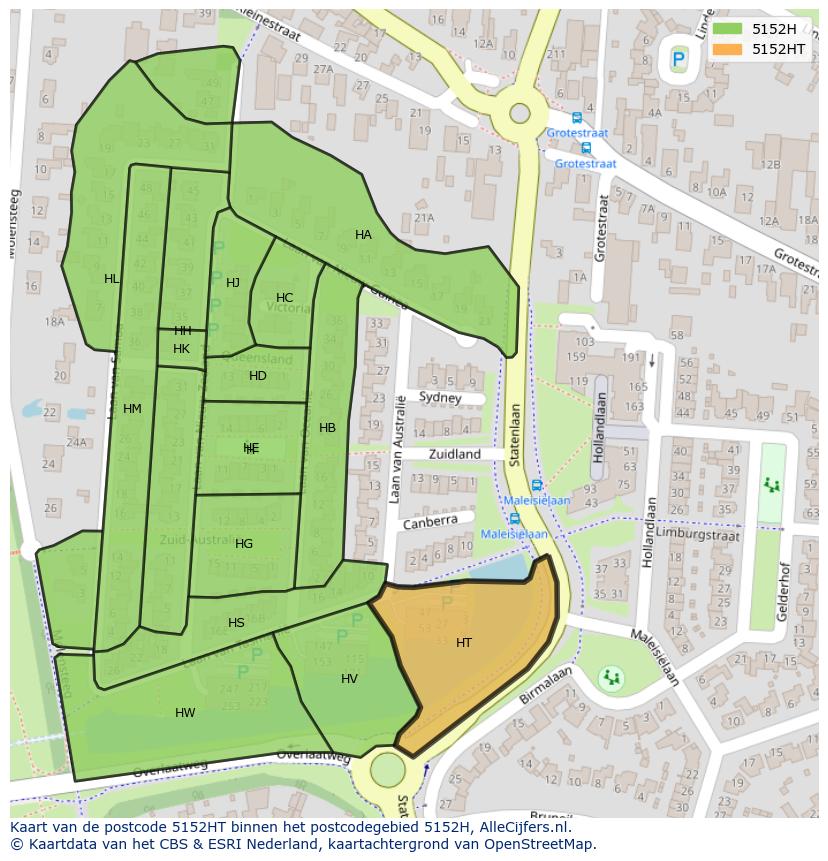 Afbeelding van het postcodegebied 5152 HT op de kaart.