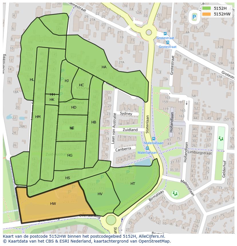 Afbeelding van het postcodegebied 5152 HW op de kaart.