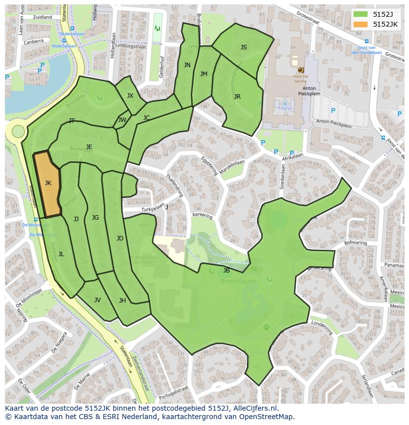 Afbeelding van het postcodegebied 5152 JK op de kaart.