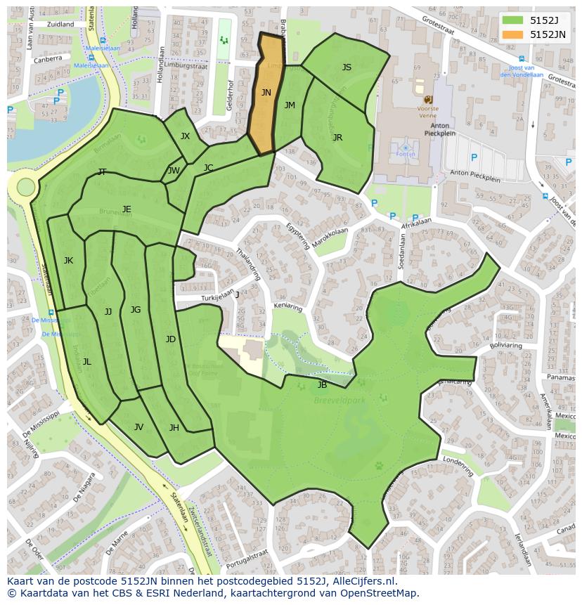 Afbeelding van het postcodegebied 5152 JN op de kaart.