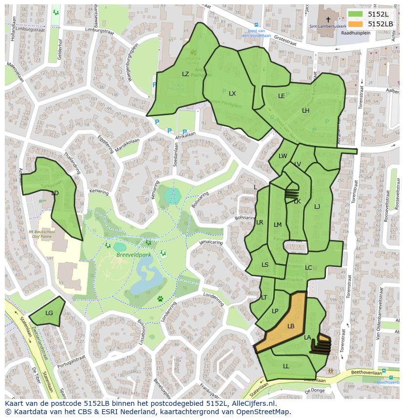 Afbeelding van het postcodegebied 5152 LB op de kaart.