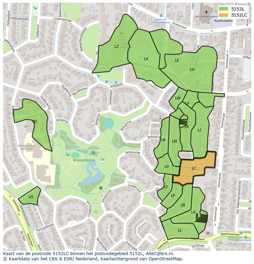 Afbeelding van het postcodegebied 5152 LC op de kaart.