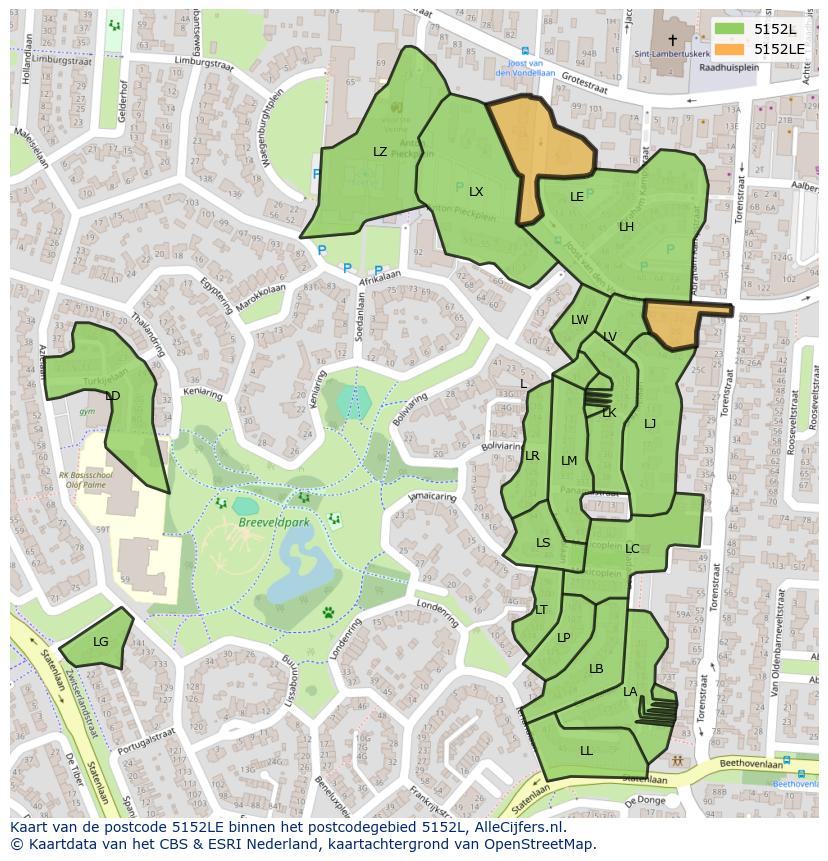 Afbeelding van het postcodegebied 5152 LE op de kaart.