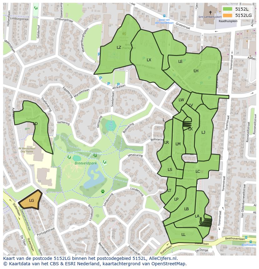 Afbeelding van het postcodegebied 5152 LG op de kaart.