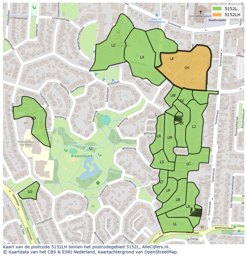 Afbeelding van het postcodegebied 5152 LH op de kaart.