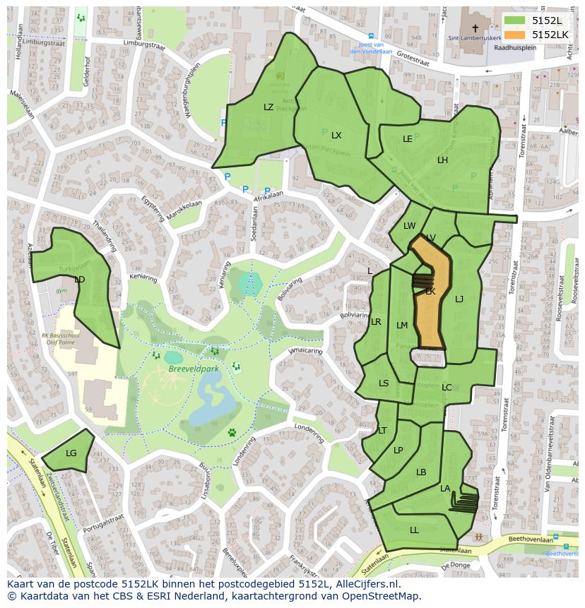 Afbeelding van het postcodegebied 5152 LK op de kaart.