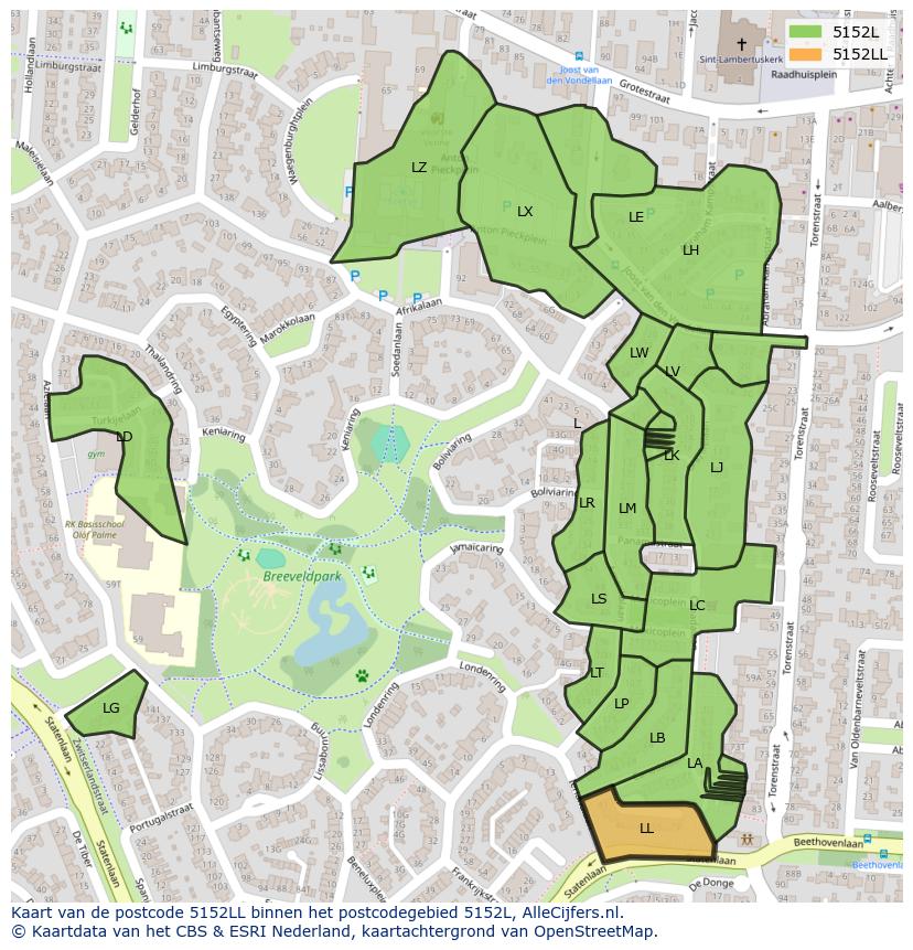 Afbeelding van het postcodegebied 5152 LL op de kaart.
