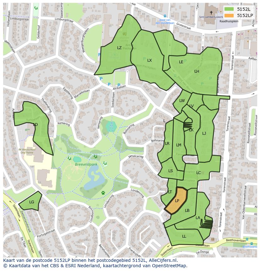 Afbeelding van het postcodegebied 5152 LP op de kaart.