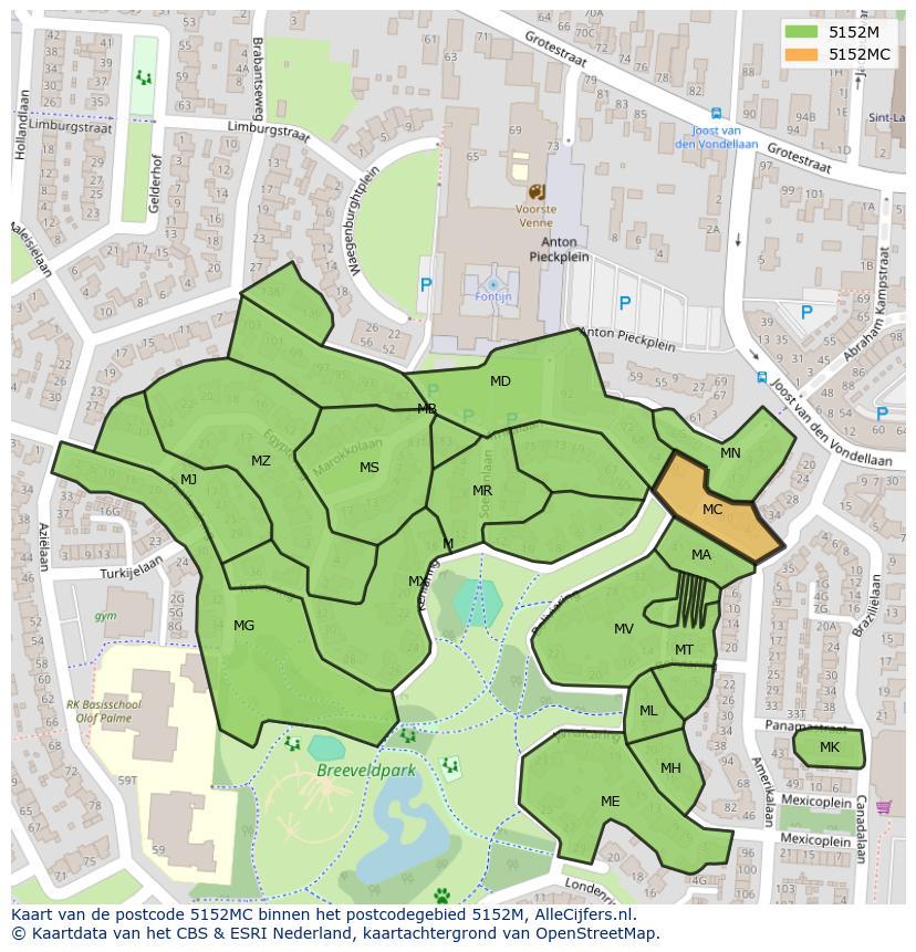 Afbeelding van het postcodegebied 5152 MC op de kaart.