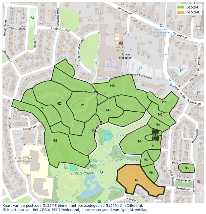 Afbeelding van het postcodegebied 5152 ME op de kaart.