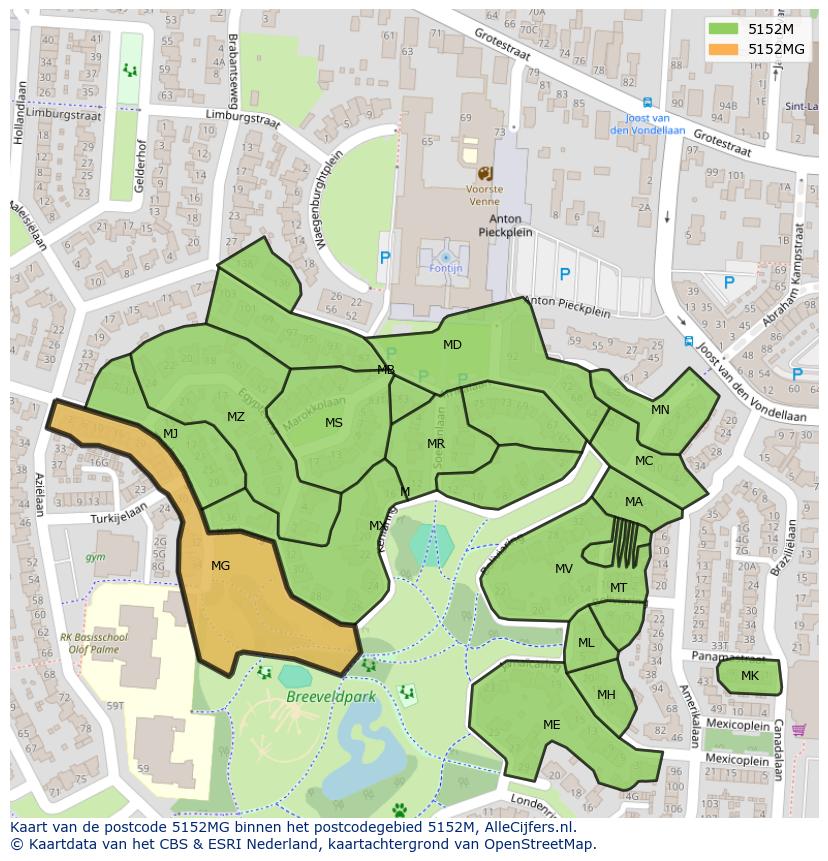 Afbeelding van het postcodegebied 5152 MG op de kaart.