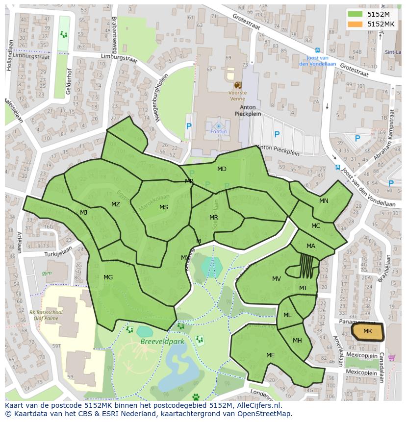 Afbeelding van het postcodegebied 5152 MK op de kaart.