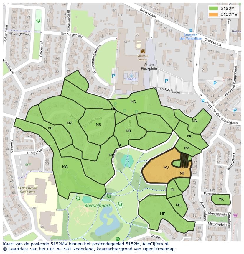 Afbeelding van het postcodegebied 5152 MV op de kaart.