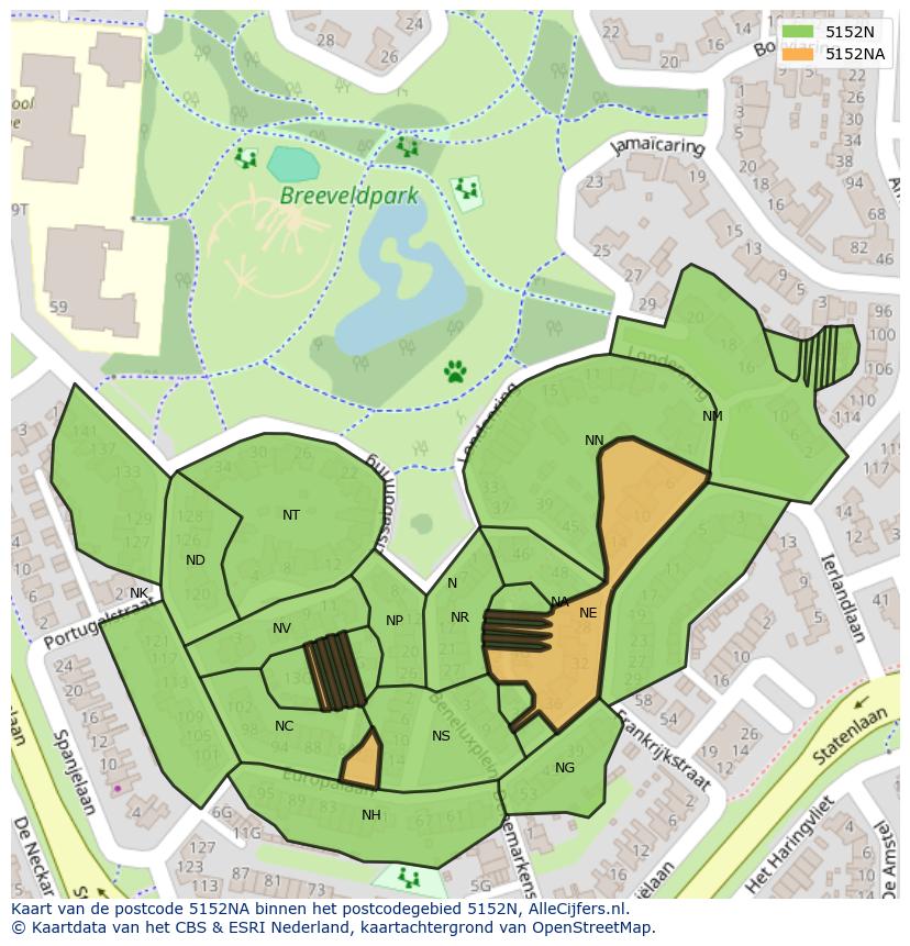 Afbeelding van het postcodegebied 5152 NA op de kaart.