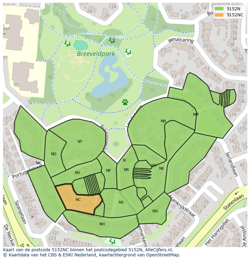 Afbeelding van het postcodegebied 5152 NC op de kaart.