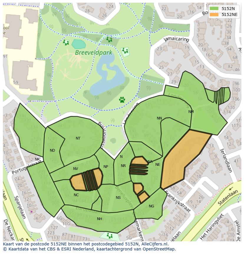 Afbeelding van het postcodegebied 5152 NE op de kaart.