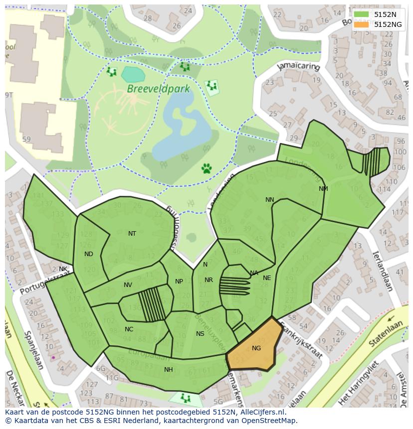 Afbeelding van het postcodegebied 5152 NG op de kaart.