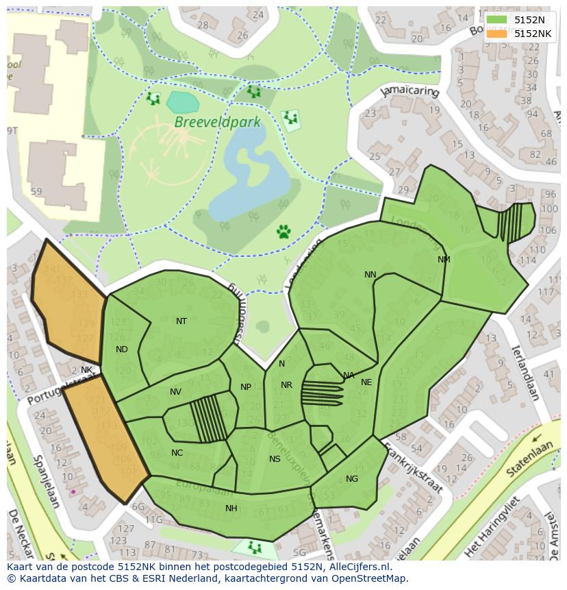 Afbeelding van het postcodegebied 5152 NK op de kaart.