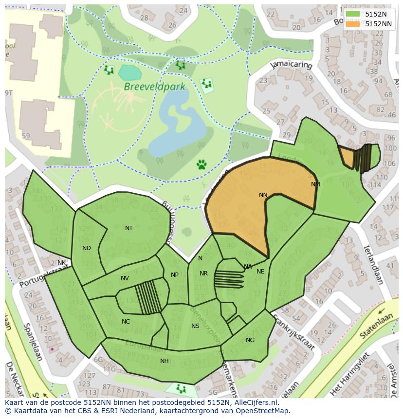 Afbeelding van het postcodegebied 5152 NN op de kaart.