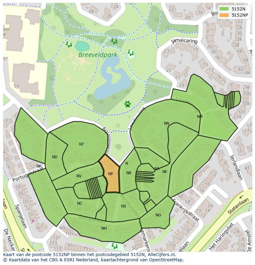 Afbeelding van het postcodegebied 5152 NP op de kaart.