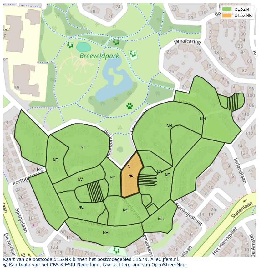 Afbeelding van het postcodegebied 5152 NR op de kaart.