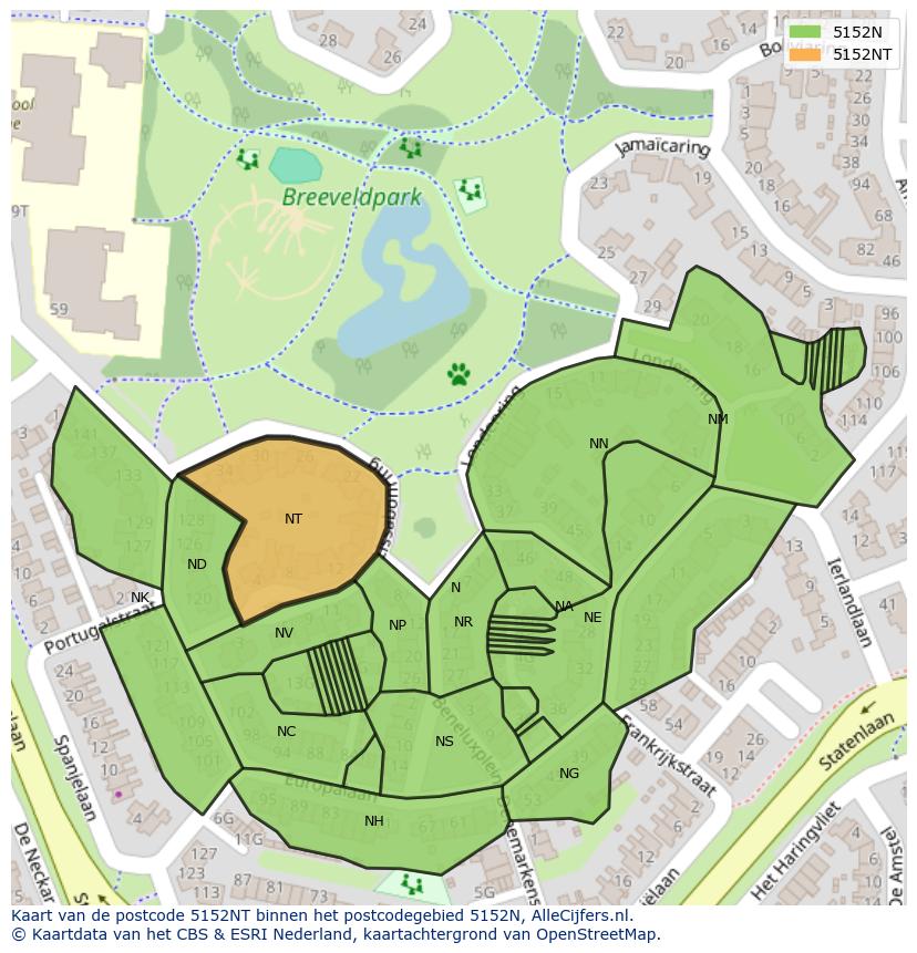 Afbeelding van het postcodegebied 5152 NT op de kaart.