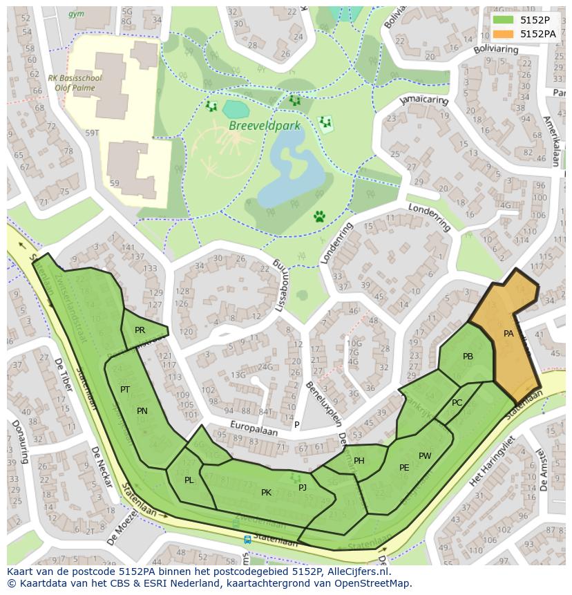 Afbeelding van het postcodegebied 5152 PA op de kaart.