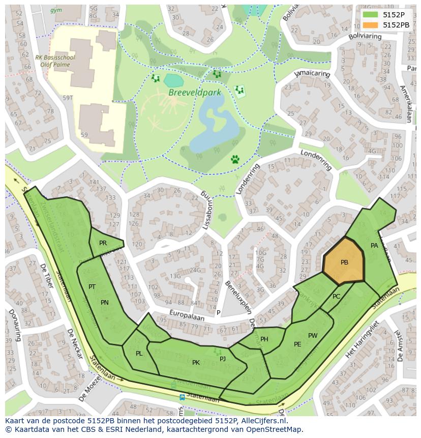 Afbeelding van het postcodegebied 5152 PB op de kaart.