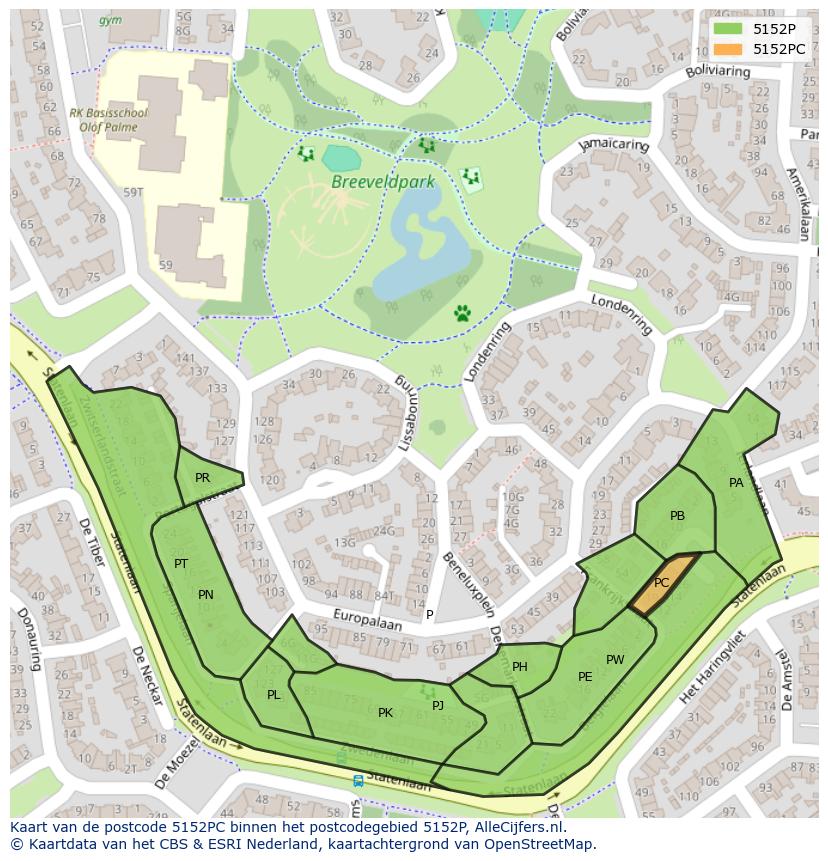 Afbeelding van het postcodegebied 5152 PC op de kaart.