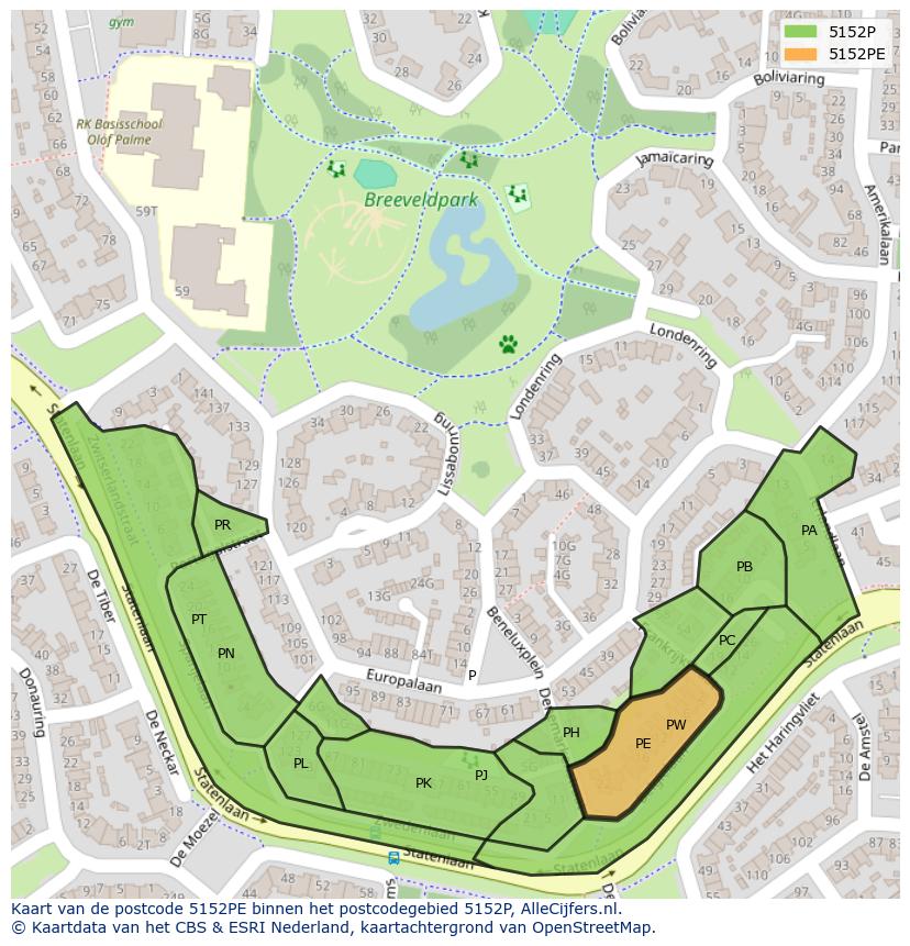 Afbeelding van het postcodegebied 5152 PE op de kaart.