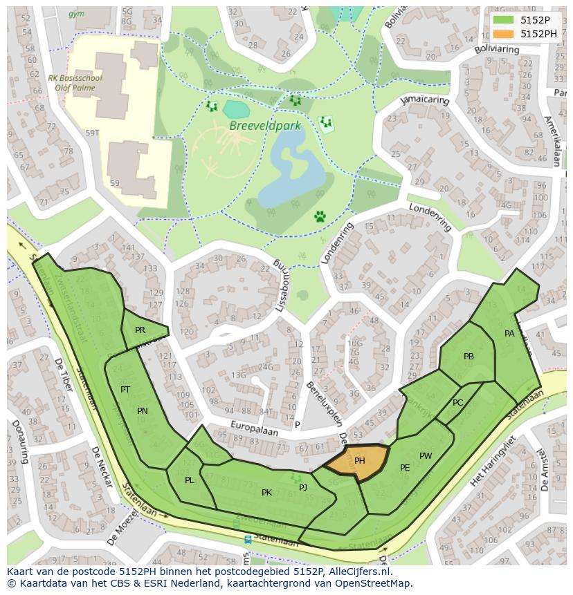 Afbeelding van het postcodegebied 5152 PH op de kaart.