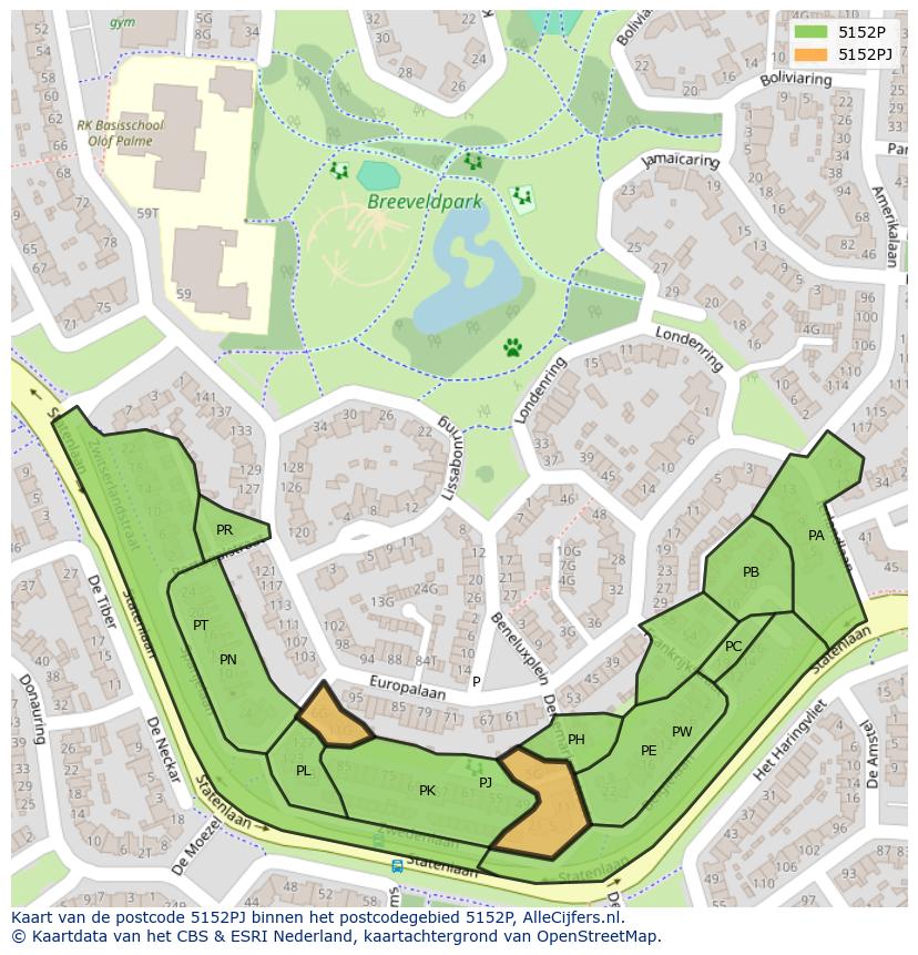 Afbeelding van het postcodegebied 5152 PJ op de kaart.