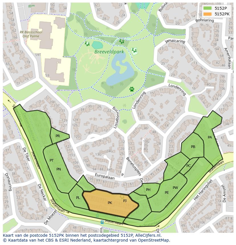 Afbeelding van het postcodegebied 5152 PK op de kaart.